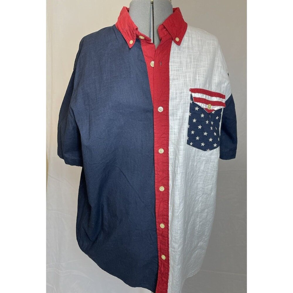 Men's Red Head Shirt XL Flag Red White Blue Button Down USA Bass Pro Shops